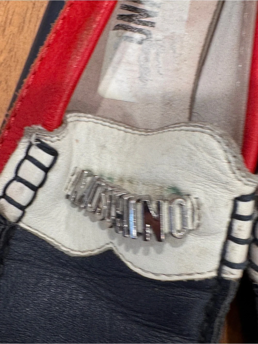 Moschino Teen Kids Leather Moccasin Loafers Size 31 US 13 Red White Blue Preppy